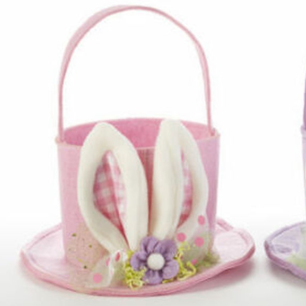 Spring Easter Decoration Bunny Rabbit Top Hat Basket Pink New